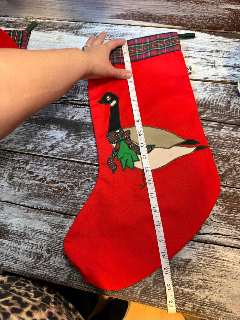 Source Unknown Red Holiday Goose Stocking with Plaid Cuff